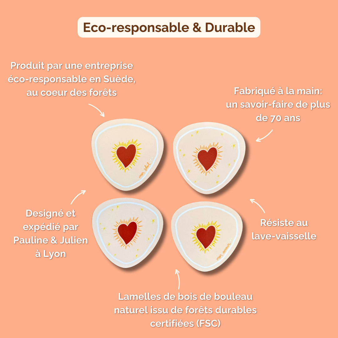 x4 DESSOUS DE VERRE COEUR