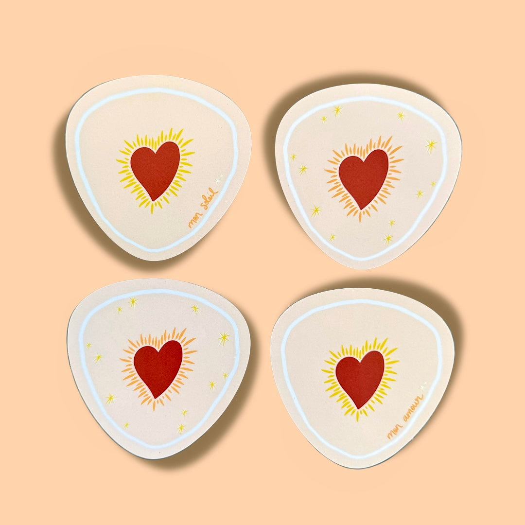 x4 DESSOUS DE VERRE COEUR