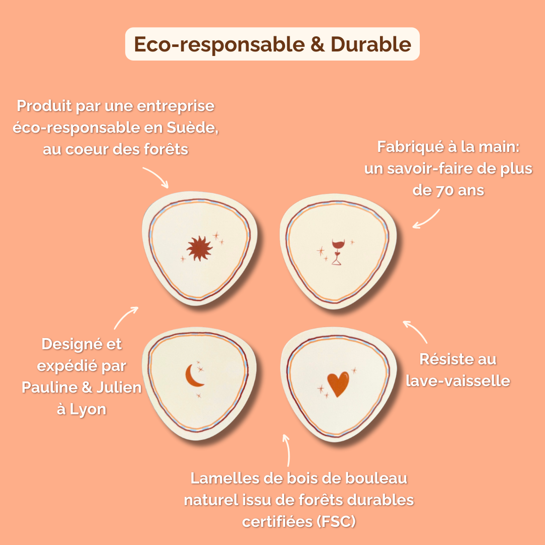 x4 DESSOUS DE VERRE LUNE & SOLEIL