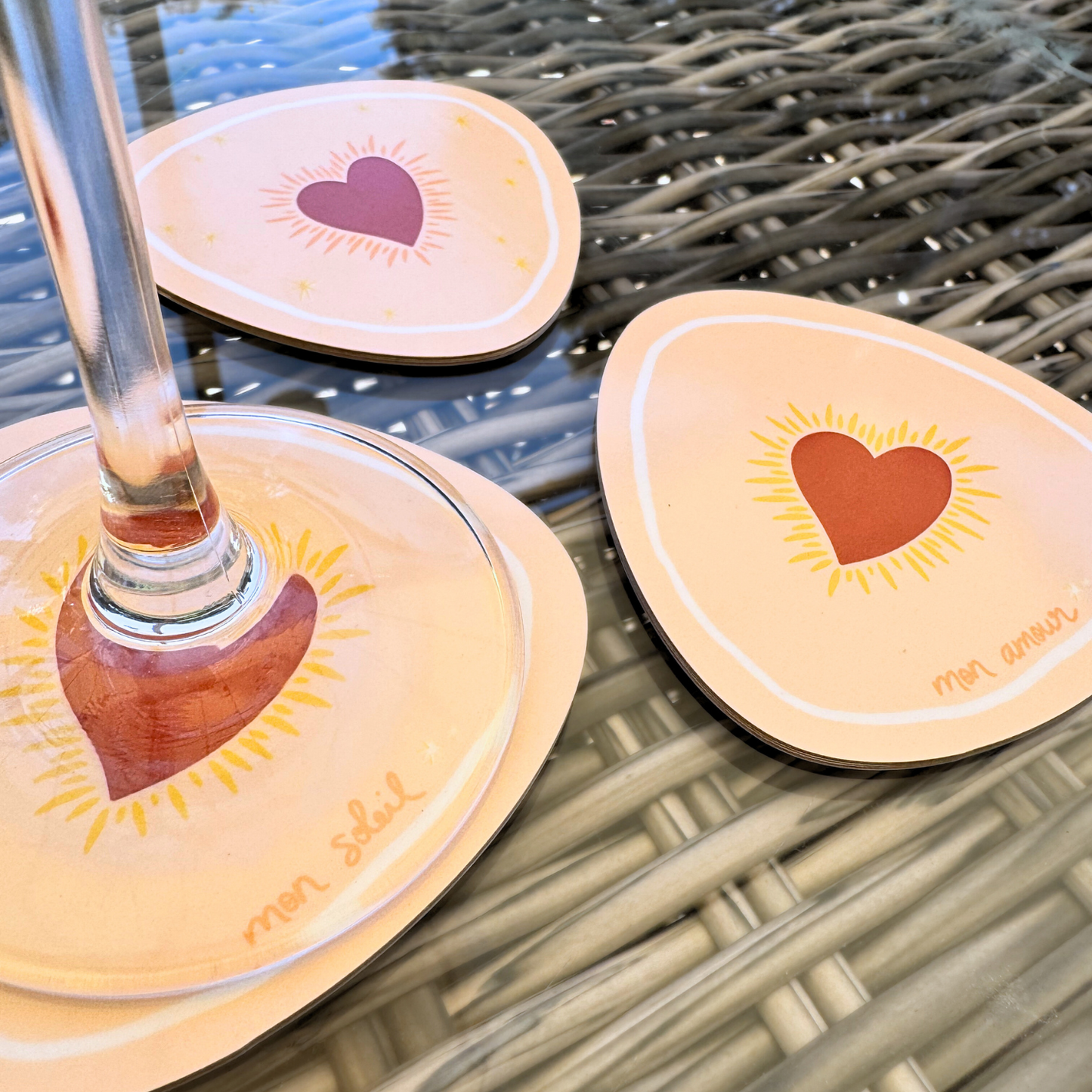 x4 DESSOUS DE VERRE COEUR